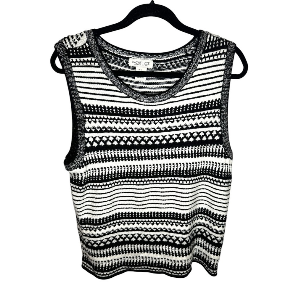 Rachel Zoe Crop Sweater Vest White Black Fair Isle